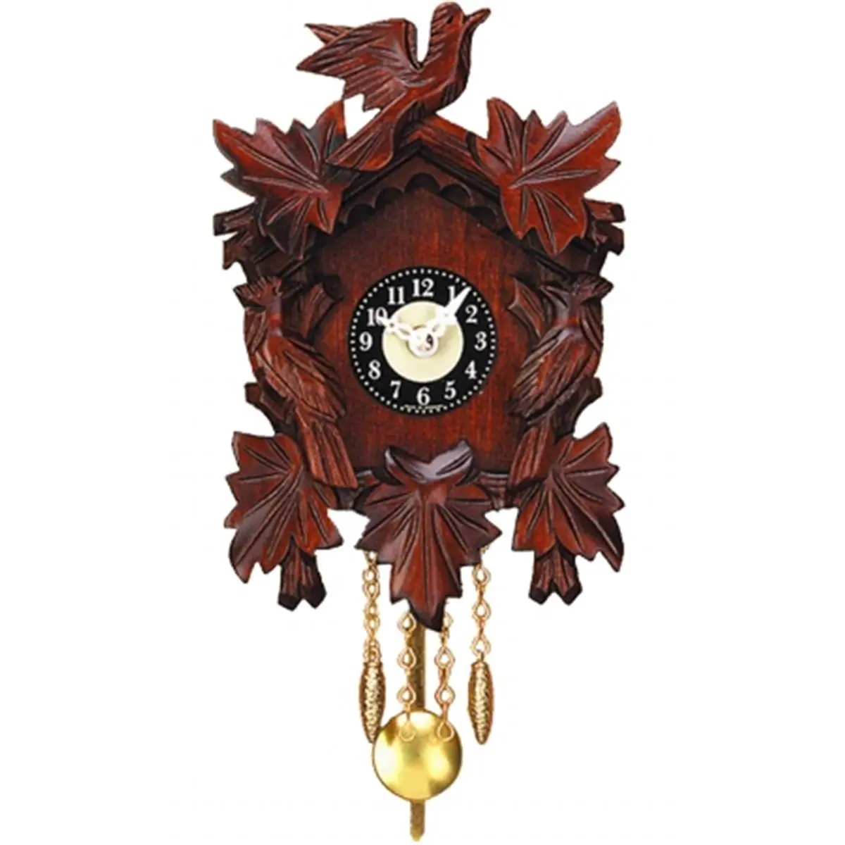 212 MAIN Basic Wooden Traditional Analog Wall Clock - Bird-Shaped, Battery-Operated Mini, Natural Wood Grain, Musical Chime, 3d x 5w x 7h in., Wall-Mounted Indoor Home Decor (Batteries Included)