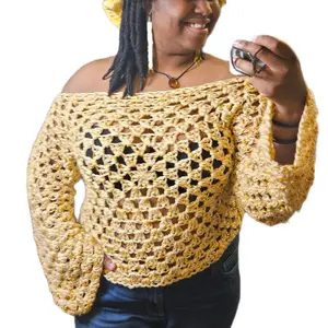 Off Shoulder Crochet Mesh Top (Honeycomb) Handmade