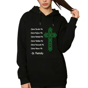 St. Patrick's Day Irish Hoodie – Green T‑Long Sleeve with Prayer & Cross Graphic