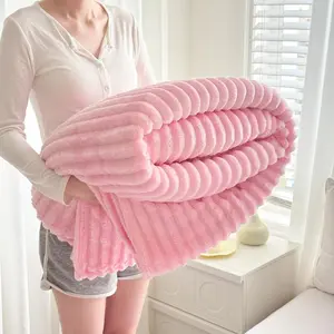 Elegant Flannel Blanket with Striped Pattern, Rustic Style, Comfortable for All Seasons, Soft Warm Blanket, Lightweight Washed Blanket, Perfect Home Decor Gift, Christmas Gifts For GF