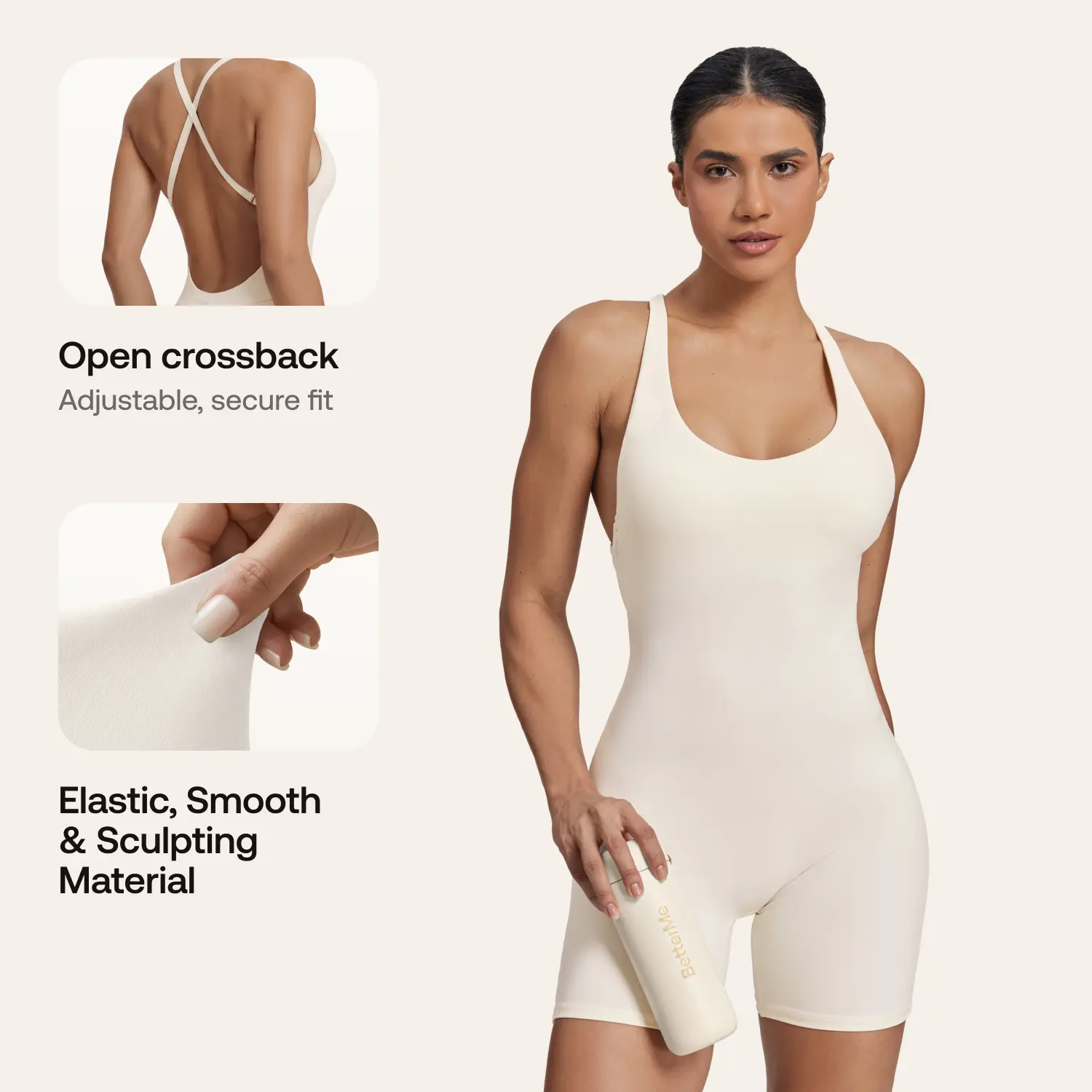 Form-Fitting Shorts Crossback Built-in Bra Sweat-Wicking Bodysuit | Gym Girl Collection | Breathable, Womenswear, Workout Outfits, Cute Workout Outfits