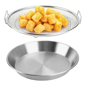 Stainless Steel Oil Filter Tray with Mesh Filter Basket, Kitchen Colander with Handle, Air Fryer Accessories for Healthy Frying and Cooking