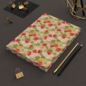 Strawberry Pattern Pink Hardcover Journal, Matte Notebook