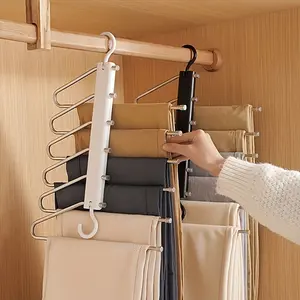 6-In-1 Stainless Steel Pants Hanger Set, Foldable Non-Slip Trouser Organizer with Space-Saving Fold, 1 Size Fits for Hanging and Drying Home Organization Needs, One Size Fits