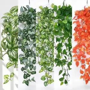 1pc/2pcs Realistic Hanging Greenery Vine, Artificial Pothos Leaves, Perilla Leaf Decorative Vines, Artificial Plants, Indoor Decoration, Basket Placement, Festival Party Decor