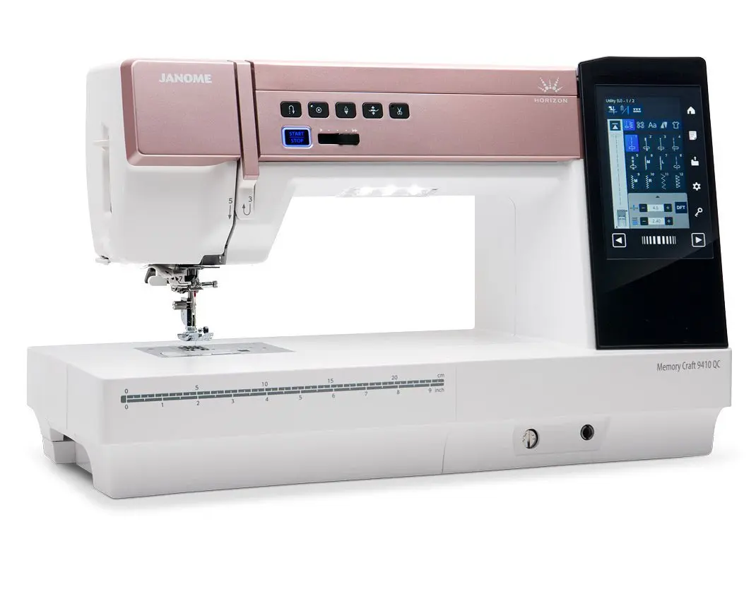 Janome Horizon Memory Craft 9410QC Quilting Machine - Automatic, Ergonomic Fatigue-Free Design for Custom Bag Makers, 5" LCD Touchscreen, 11 Inches Spec, USB Port, Dust Cover, On-Screen Guidance Access