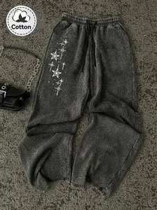 Y2K Style Star Print Casual Women's Pants, Cotton Fabric, Comfortable Breathable Vintage Pants, Daily Wear, Fitted Animal Pattern