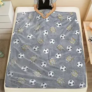 Multi-Size Soccer Ball Goal Print Flannel Fabric Blanket - Grey, Soft Cozy Durable All-Seasons Throw, 50x40in Small, 60x50in Medium, 80x60in Large, Ideal Christmas Gift for Soccer Lovers, Home Decor for Bedroom Sofa