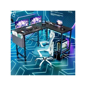 High quality  Sweetcrispy L Shaped Computer Desk Gaming Corner 50 Inch Writing PC Wooden Table With CPU Storage Shelf Side Bag For Home Office Bedroom Small Space