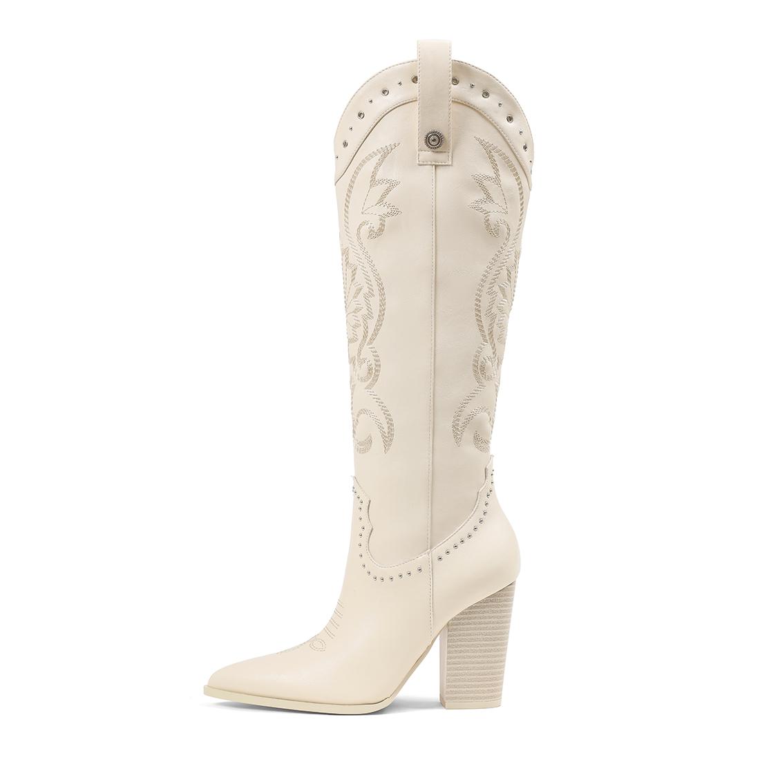EROCALL Women's Mid Calf Cowboy Boots Classic Studded Cowgirl Boots with Pointed Toe Chunky Heel Pull On Design Fashion Western Booties for Dress Wedding SpringStatements EROCALL Women's Mid Calf Cowboy Boots Classic Studded Cowgirl Boots with Pointed Toe Chunky Heel Pull On Design Fashion Western Booties for Dress Wedding SpringStatements