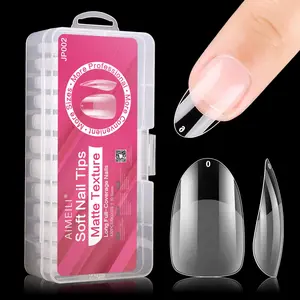 AIMEILI Short Almond Round Full Cover False Nail Tips 432PCS For Nail Art Salon and Home DIY, 10 Sizes