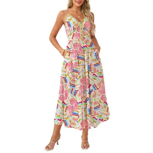 Grace Karin Women Elastic Waist Cami-Dress Spaghetti Straps V-Neck Above Ankle Dress Summer Womenswear