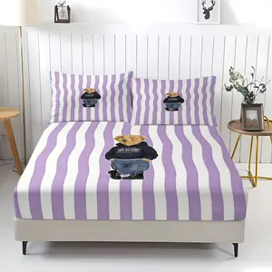 Teddy Bear Pattern Bed Sheet, Comfortable Printed Pattern, Includes 1 Bed Sheet and 2 Pillowcases, Comfortable Bedding, Non slip Dust Cover Suitable for Bedroom and Guest Room, Suitable as a Gift for Children or Adults