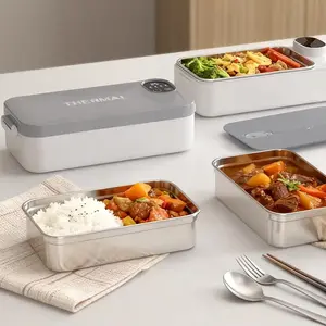 Portable Electric Heating Lunch Box with Smart Display & Constant Temp - 304 Stainless Steel, Rechargeable for Car, Office, Students & Truck Drivers