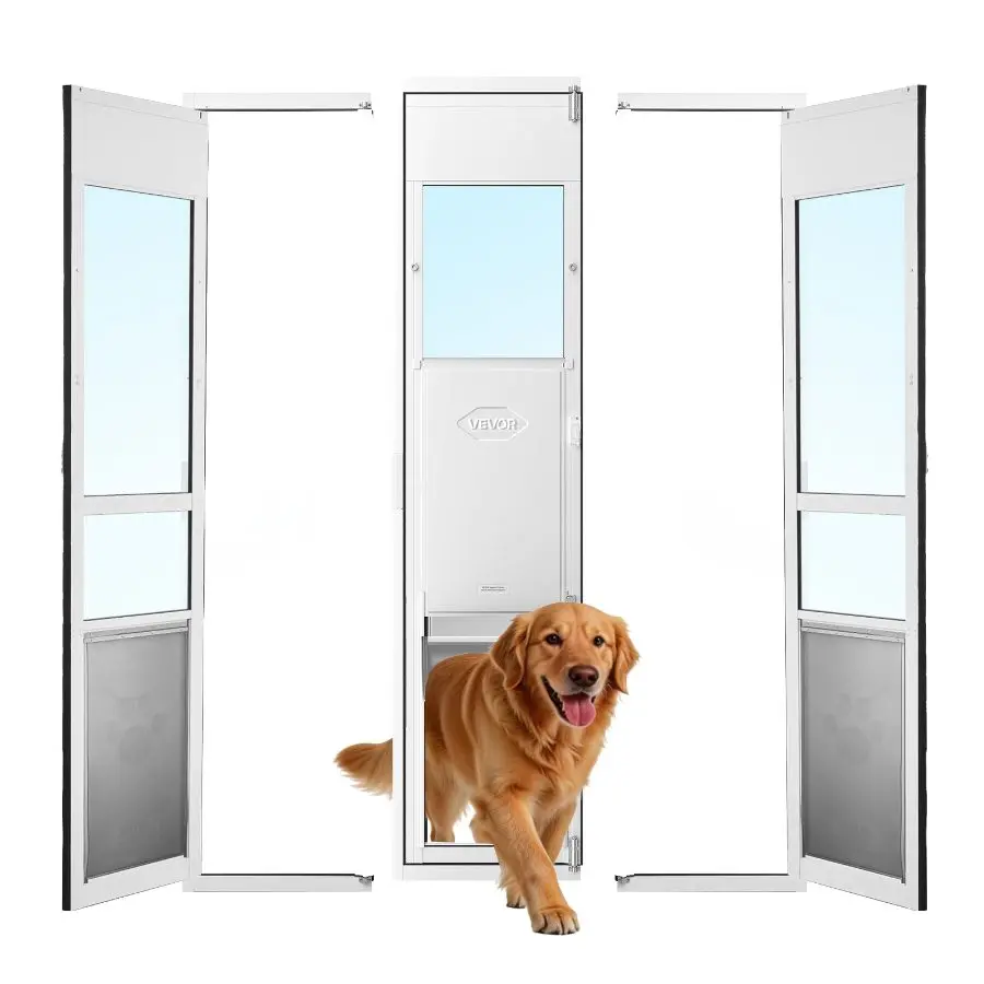 VEVOR Dog Door for Sliding Glass Door, 75 7/8 to 80 11/16 Adjustable Height, Aluminum Alloy Frame with Flap and Lock, for Extra Large-Sized Dogs, 180 Swing-Open Sliding Glass Pet Doors for Renters