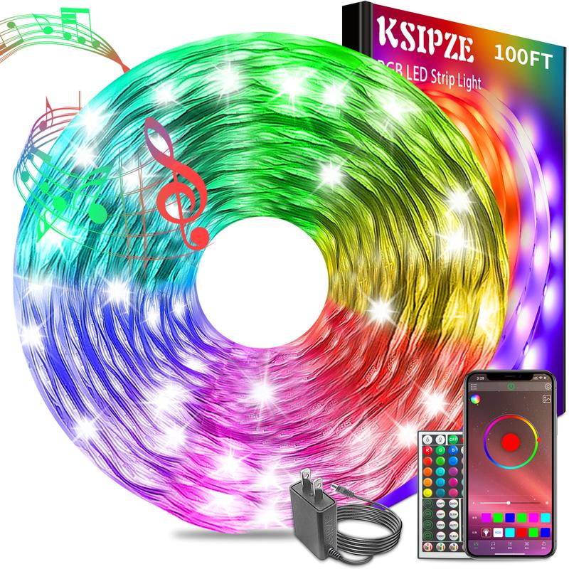 200FT 100FT 50FT Smart Led Strip Lights RGB Color Changing Time Setting Music Sync Strip Lights with both App and Remote Control for Bedroom Indoor Lighting, for Christmas Gifts