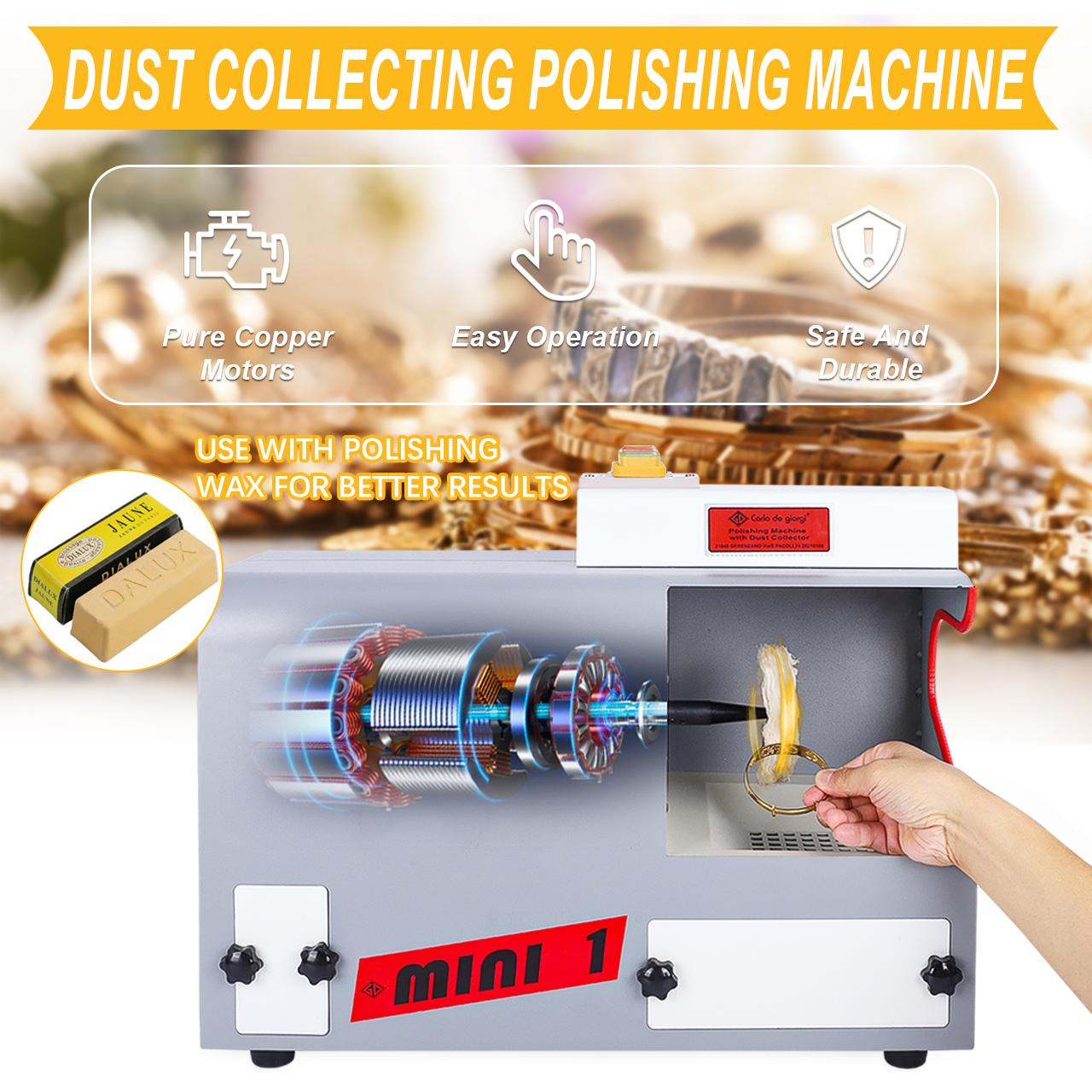 370W 2800RPM Mini 1 Jewelry Polishing Machine with Dust Collector - Professional Bench Polisher for Jewelry Making, Metal Buffing & Repair