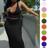 Women's 2-Piece Tank Top & Elastic Waist Dress Set - Solid Deep U-Neck, Chic Fabric, Curvy Figures, Going Out Outfit, Summer/Fall Wear, Size Up Recommendation, Matching Sets for Women