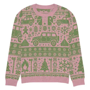 Vintage Jeeps & Trees Christmas Sweater - Pink Holiday Knit