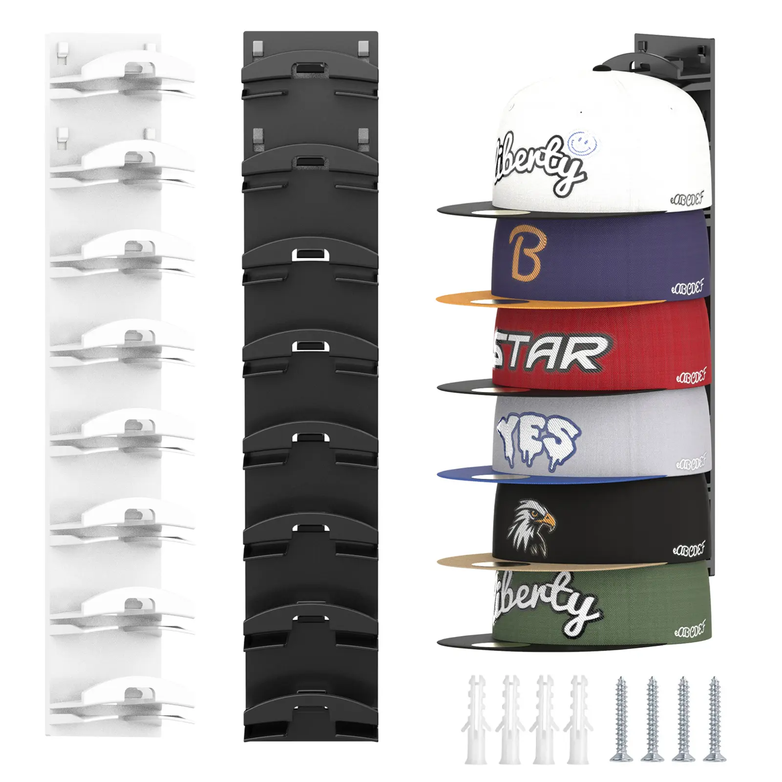 Hat Organizer Hat Rack 2-Pack per Box Holds up to 16 hats Available in black and white Space-saving design Ideal for various settings: bedrooms, home offices, living rooms, and more Wall Mounted Hook Wall Mounted Holder