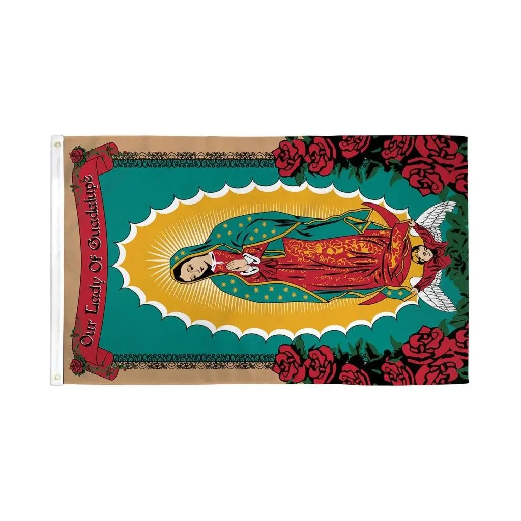 Our Lady of Guadalupe (Rose) 3x5ft Synthetic Polyester Banner Flag, Dye Sublimate Bold Colors, Double Stitched, Hanging, Printable, for Home Supplies Indoor Decor & Festive Party Backdrops