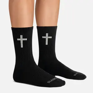 Faith Cross Black Crew Socks - Graphic Print, Elastic Cuff, Soft Ribbed Fabric, All Seasons, Machine Washable, Comfortable & Stylish for Men