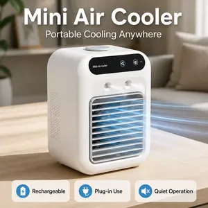 500ml Large Water Tank Rechargeable Portable Air Cooler, 2 Speed Quiet Personal Air Conditioner Fan with Ice Cooling Function, Plug-in & Battery Powered Desktop Evaporative Cooler for Home Office Bedroom Dorm Camping Travel