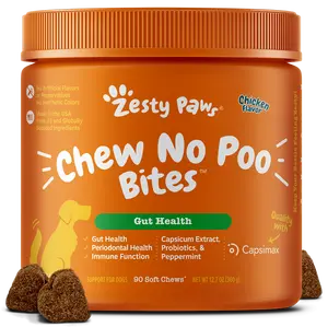 Zesty Paws Chew No Poo Bites™ for Dogs - Chicken Flavor All Natural Digestive Support Supplements with Capsimax & Probiotics