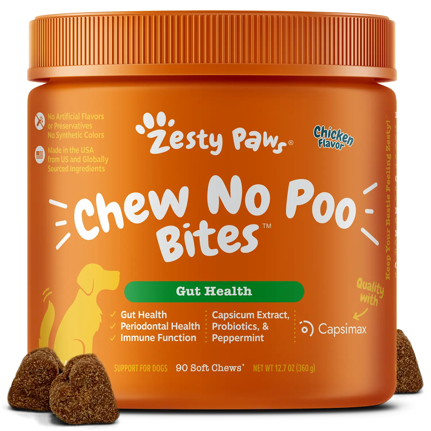 Zesty Paws Chew No Poo Bites for Dogs, Periodontal and Gut Health Support Soft Chew Dog Treats, Stool Eating Deterrent for Dogs - 90 Chews/Pack