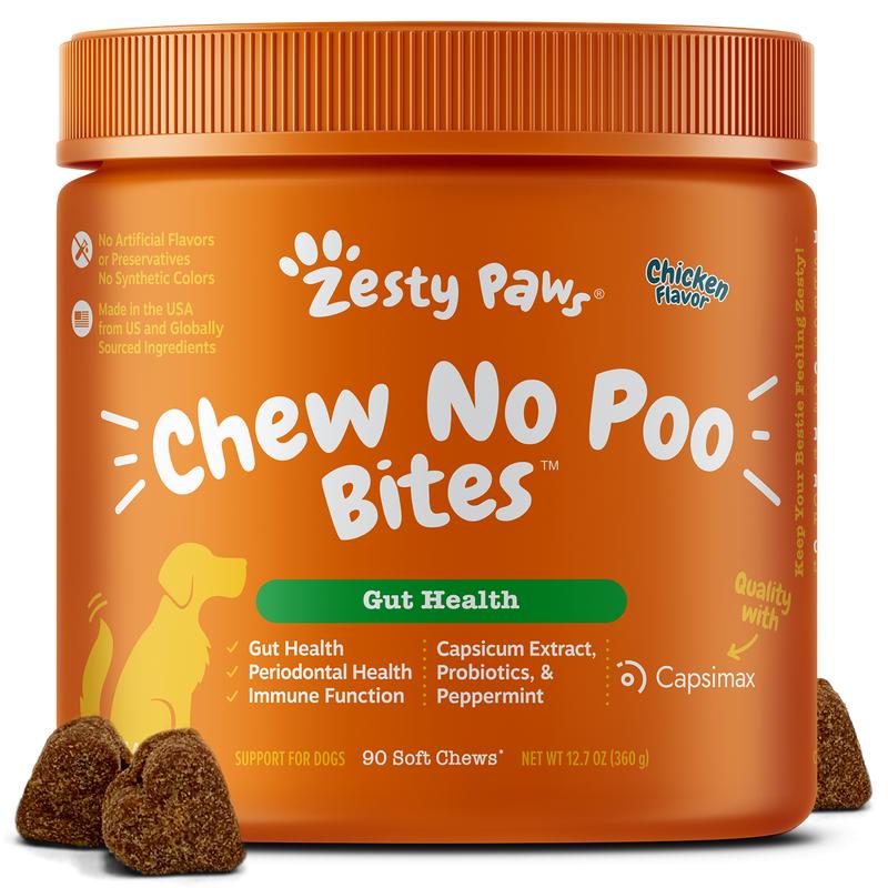 Zesty Paws Chew No Poo Bites™ for Dogs - Chicken Flavor All Natural Digestive Support Supplements with Capsimax & Probiotics