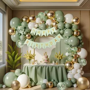 152-Piece Sage Green Balloon Arch Kit White & Gold Balloons for Baby Showers, Birthdays & Baptisms