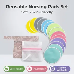 Reusable Nursing Pads Set, 14 Pieces Washable Inserts with Laundry Bag & Wet Bag, Soft Absorbent Leak-Proof Eco-Friendly Travel Friendly, Travel Ready, Machine Washable