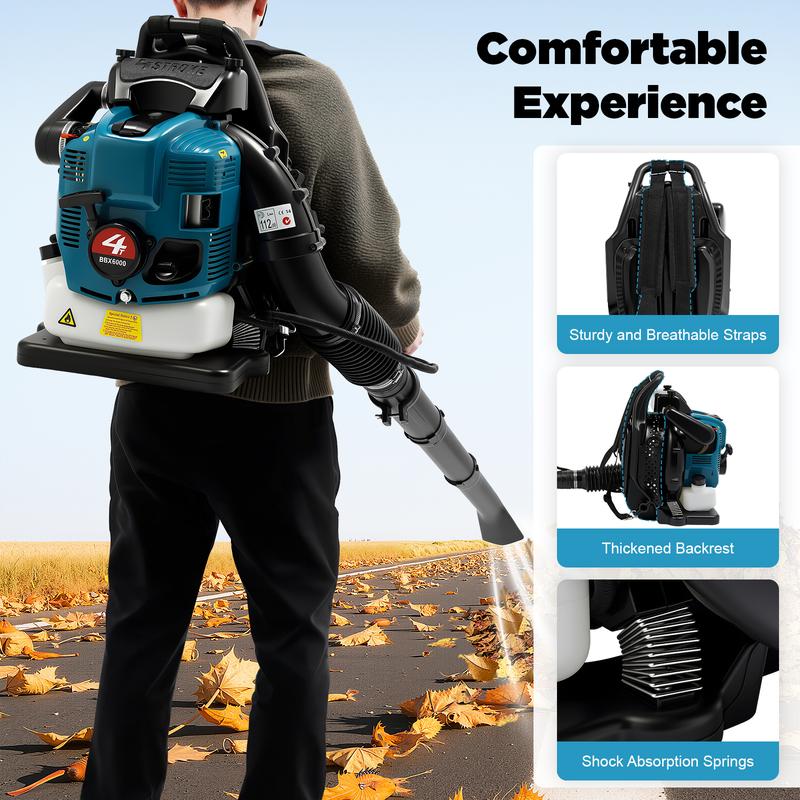 Powerful 4 Stroke Backpack Leaf Blower Heavy Duty Gas Powered for Yard Snow Removal Construction Site Cleanup Professional Landscaping Commercial Grade