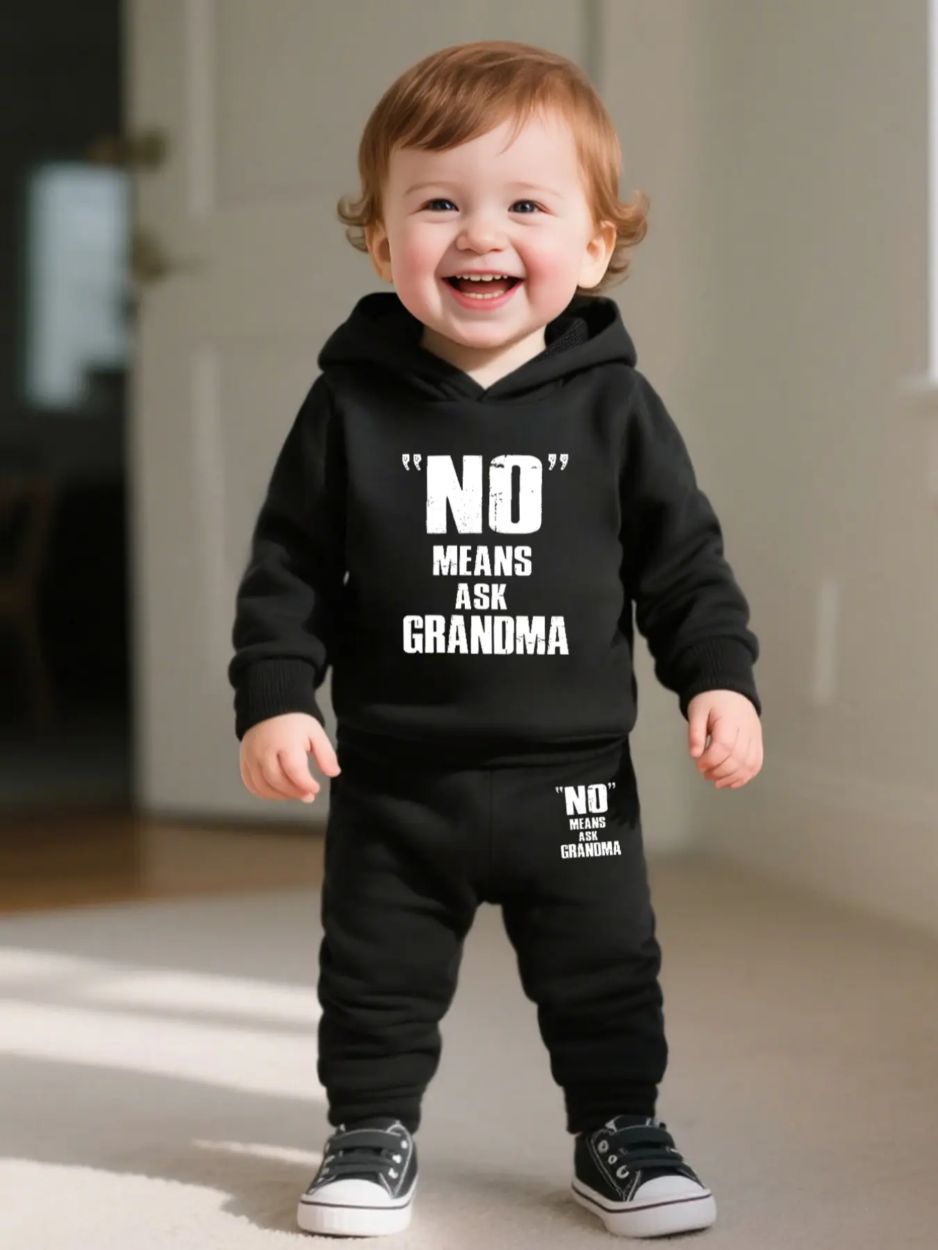 Baby Boy Long Sleeve Hoodie Set, Casual Fitted Design, Cartoon Letter Pattern, All-Season Wear, Comfortable & Stylish