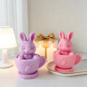Easter Teacup Rabbit Scented Candle, Adorable Bunny-Shaped Soy Wax, Spring Home Decor, Tabletop Centerpiece, Instagram-Worthy Gift