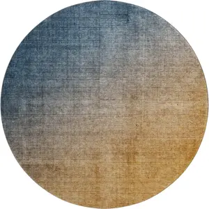 HomeRoots 649675 8 ft. Navy Blue & Orange Ombre Washable Round Area Rug with UV Protection