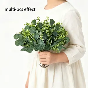 Artificial Eucalyptus Leaf Stems, Silver Color Plant, Plastic Wedding Bouquet, DIY Crafts, Home Decor, No Maintenance
