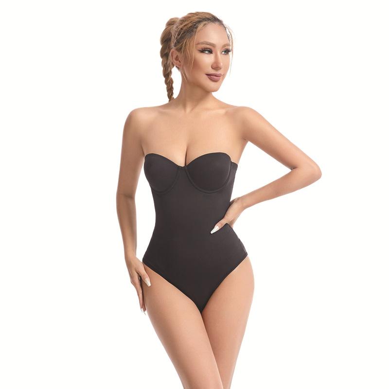 Plus Size Shapewear Bodysuit Strapless Dress Special Corset with Underwire Bra Seamless Tummy Control Waist Cincher Womenswear Compression Basic Minimalist s seamless invisible support Black