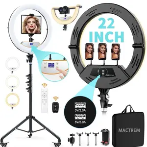 22'' Ring Light with 75'' Tripod Stand, LED Display/2 USB Ports/6500K Dimmable Ring Light for ipad Phone Holder for  Lash Live Makeup Video Recording  Barber Stylist Photography Selfie Smartphone Adjustable Camera