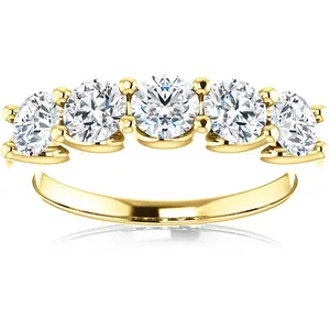 1 1/2 Ct Diamond Five Stone Wedding Ring 14k Yellow Gold EX3 Lab Grown