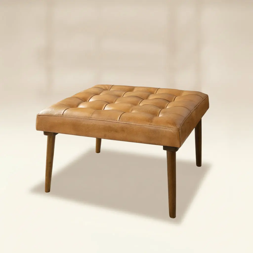 Katy Antique Tan Leather Ottoman w/o Buttons