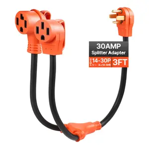 Y Splitter Adapter, 30 Amp, 4-Prong 240V Outlet, Dryer To EV Charger Adapter, NEMA 14-30P To 14-30R/14-50R, With Grip Handle, Heavy Duty 10 AWG STW Wire, For EV Charger, Dryer, RV Use