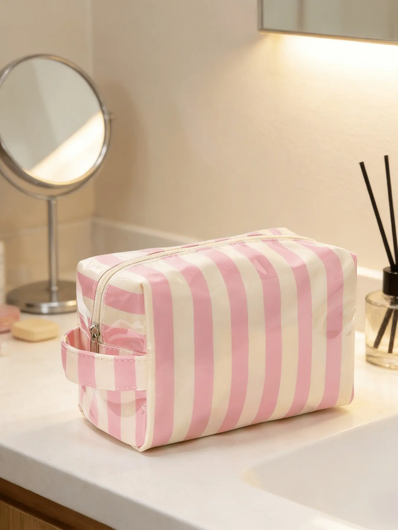 Fashion Striped Design Handheld Makeup Bag, Cosmetics Bag, Large Capacity Waterproof Cosmetic Pouch, Travel Cosmetic Bags, Travel Toiletry Bag, Multifunctional Storage Organizer