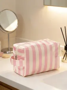 Fashion Striped Design Handheld Makeup Bag, Large Capacity Waterproof Cosmetic Pouch, Travel Toiletry Bag, Multifunctional Storage Organizer