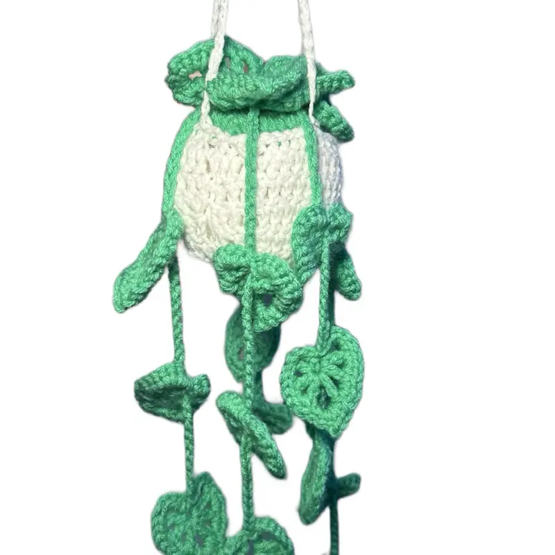 Crochet Hanging Plant- Crochet vines make the perfect hanging plant. A cute white pot with crochet chains and a loop at the top to hang this hanging plant. Hangable Decoration Decor Ornaments