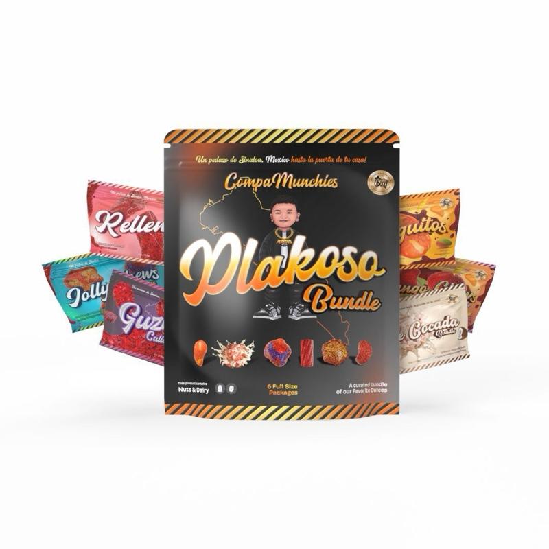 Placoso bundle - double cocada , manguitos mango , mango chews , jolly chews , rellenitos , guzzherz 6 pack