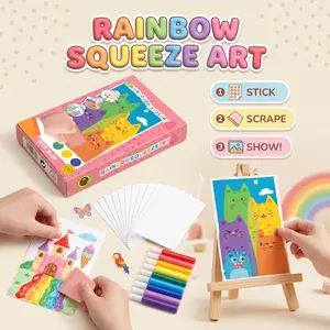 BLUE POTATO Rainbow Squeeze Art Kit - 2026 Upgraded Magic Scratch Paper Set with 1 Squeegee Board, 1 Sticker Sheet, Creative DIY Painting Postcards, Unisex Birthday Gifts for Friends