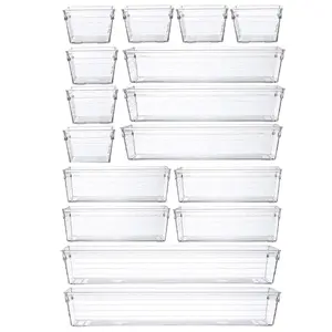 16 Pcs Drawer Organizer Storage Trays For Kitchen, For Makeup, Bedroom, Office, Drawer Organizer, Gadgets Boxes Cabinet Transparent Smooth Vanity
