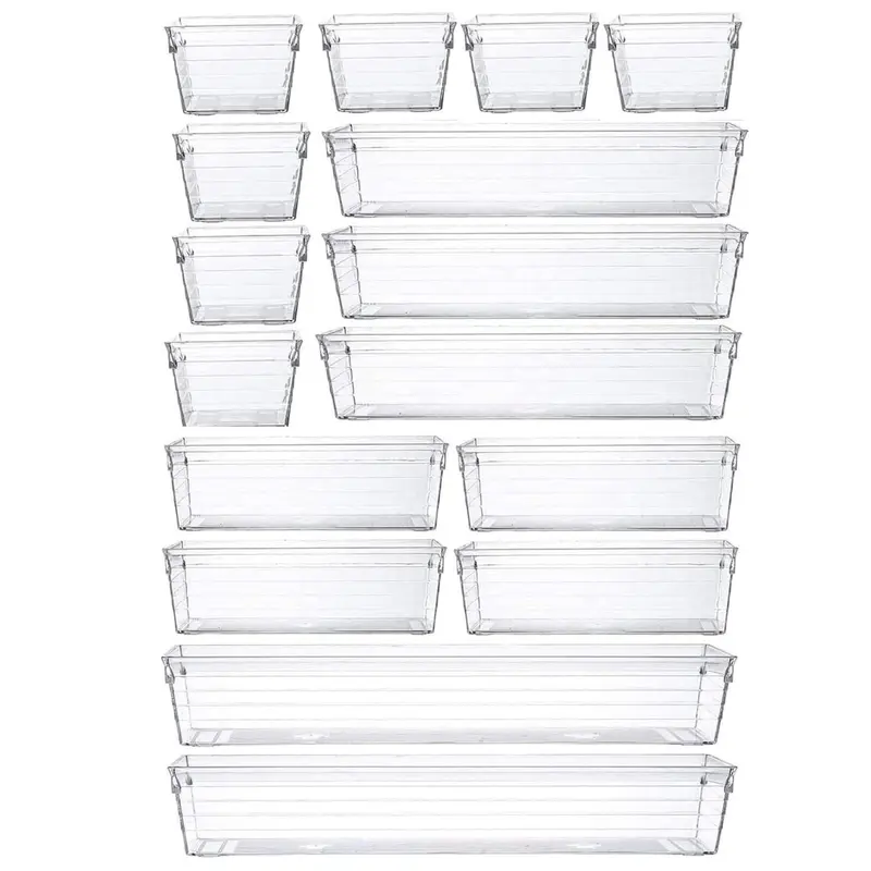 16 Pcs Drawer Organizer Storage Trays For Kitchen, For Makeup, Bedroom, Office, Drawer Organizer, Gadgets Boxes Cabinet Transparent Smooth Vanity