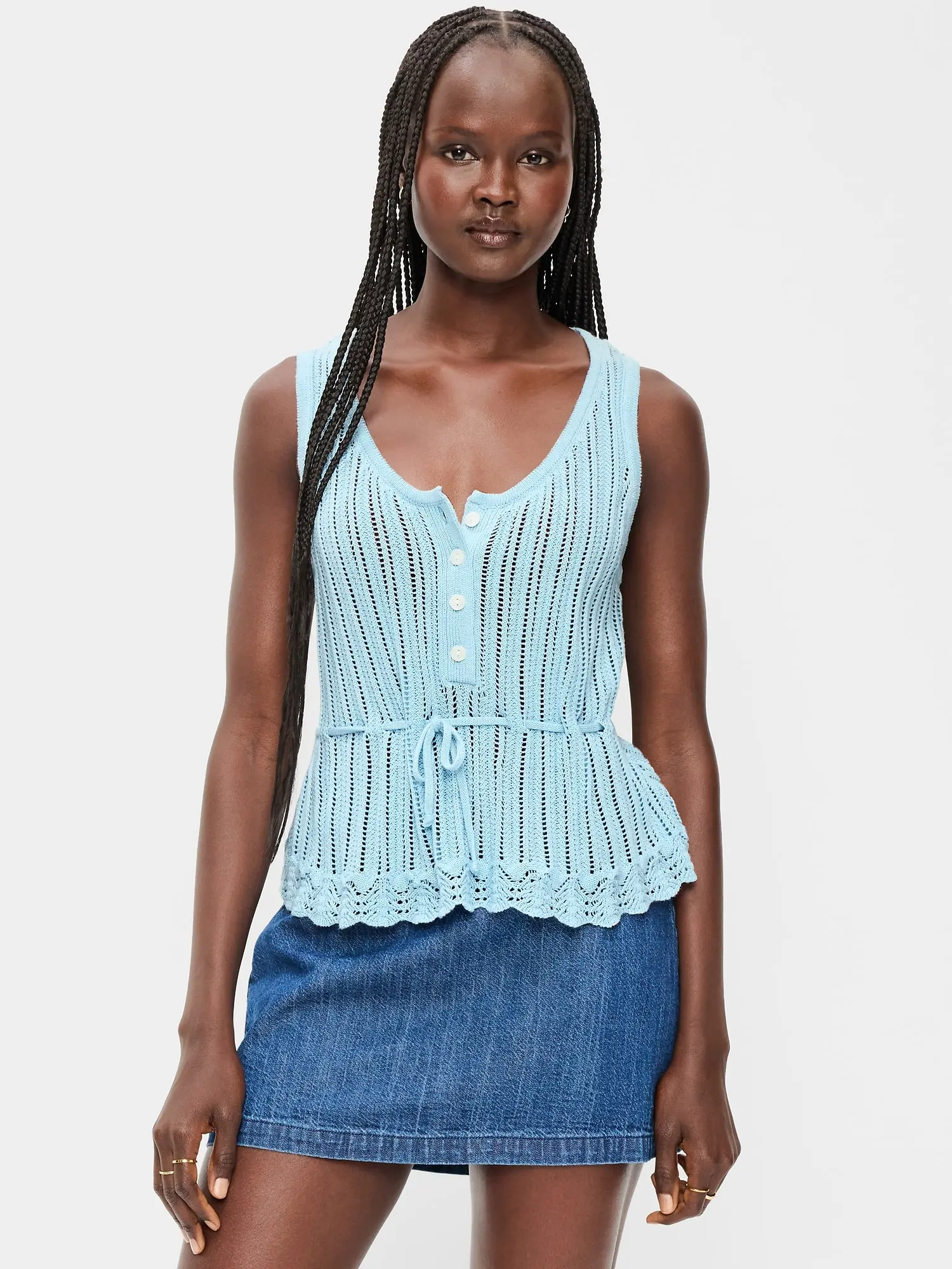 Old Navy Women's Seaside Cotton Pointelle Peplum Tank Top